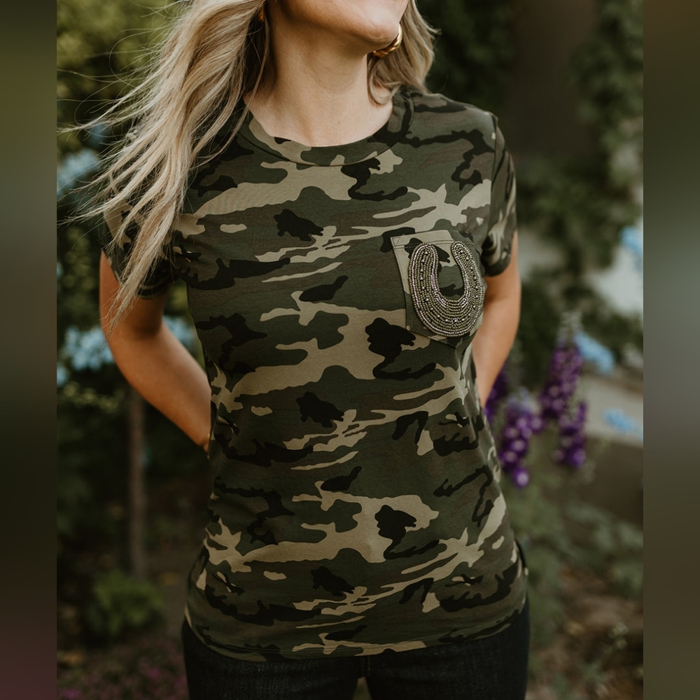 NWT Green Lucky Lizzy Camo Tee